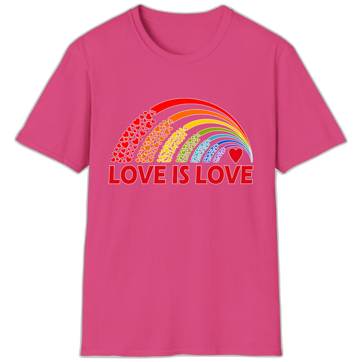 Love Is Love Rainbow Hearts T-Shirt in Heliconia