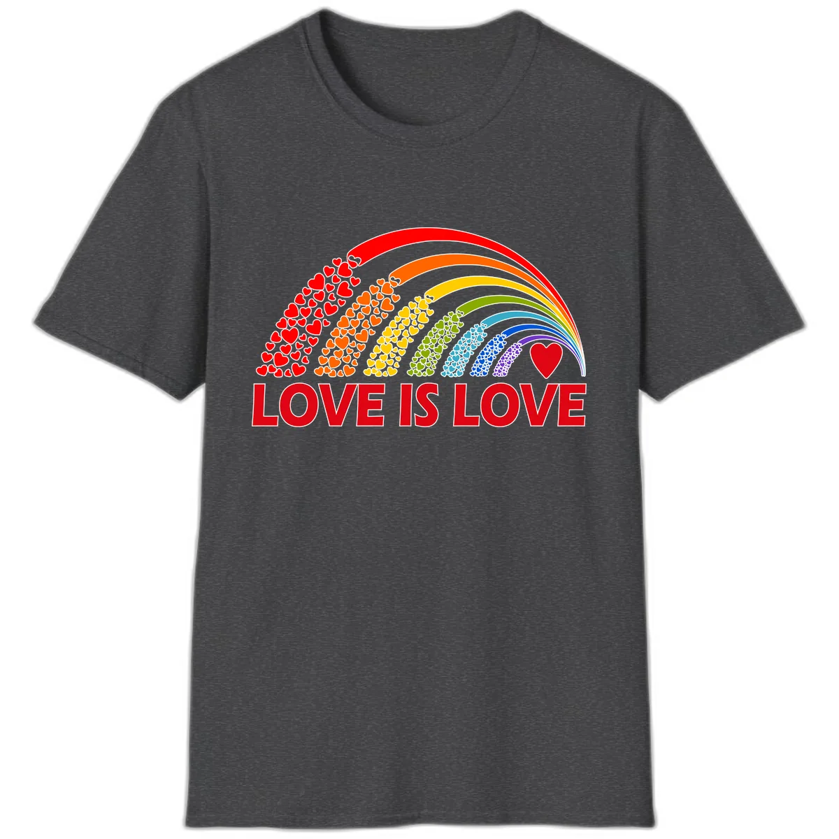 Love Is Love Rainbow Hearts T-Shirt in Dark Heather