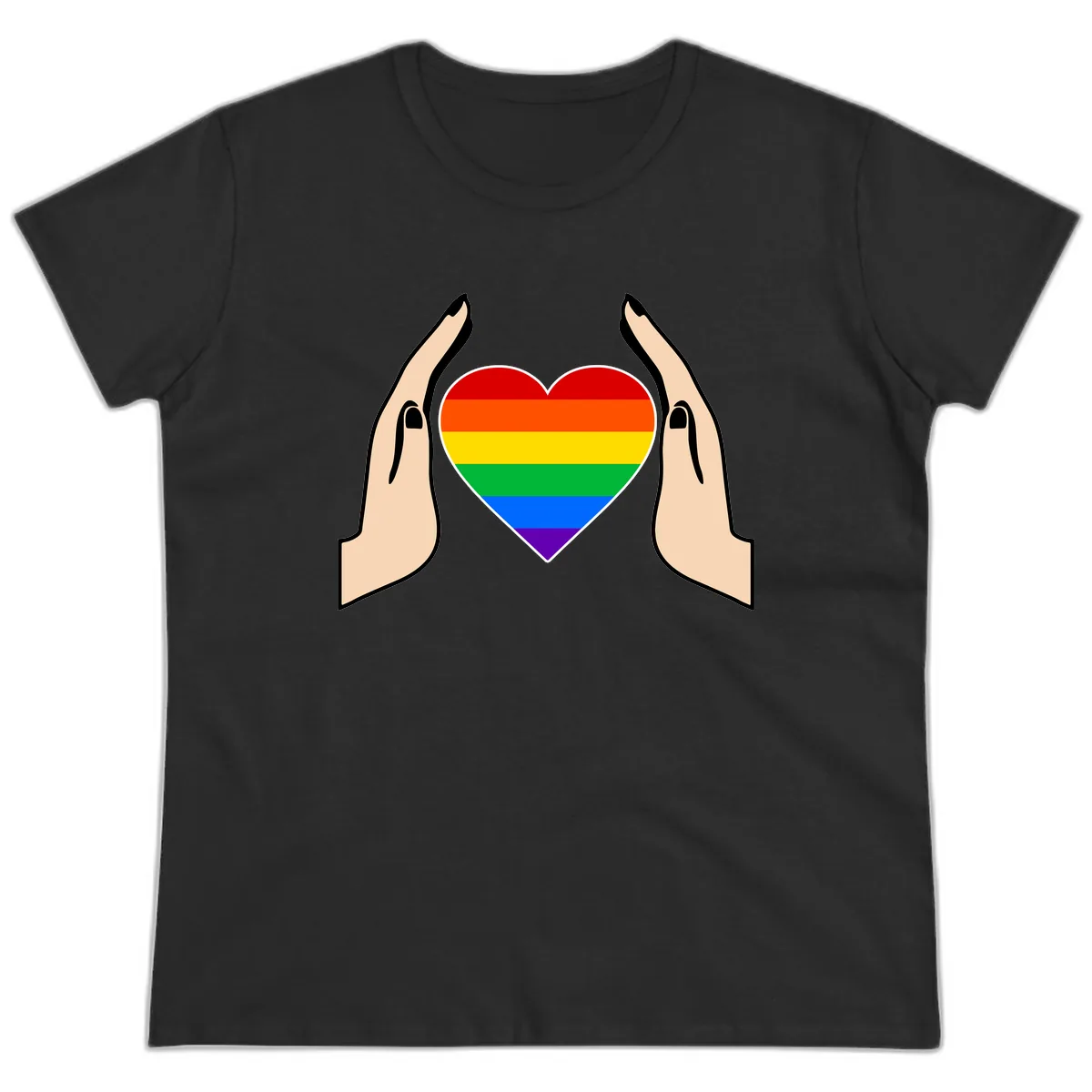Protective Pride Heart Support Ladies Tee in Black