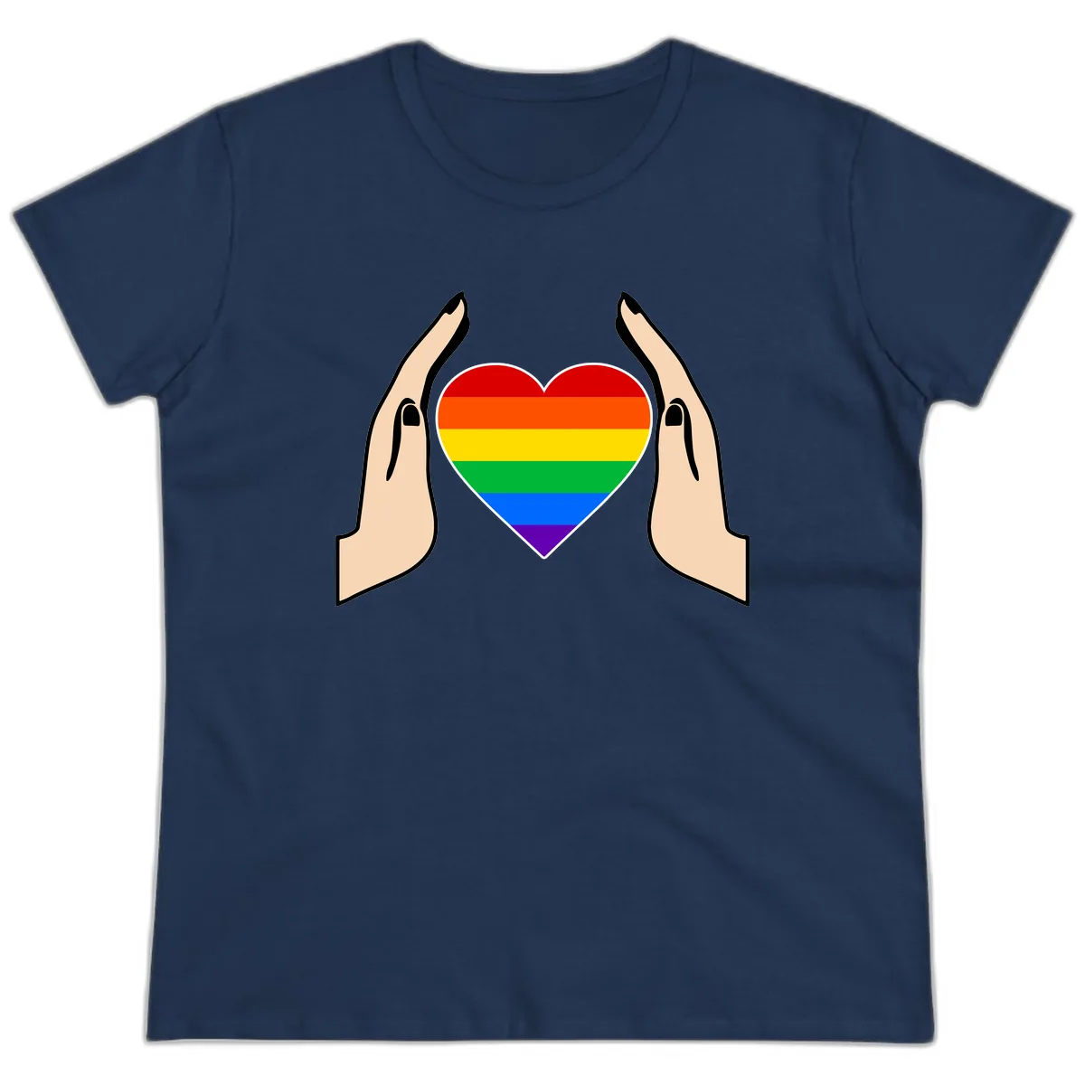Protective Pride Heart Support Ladies Tee in Navy