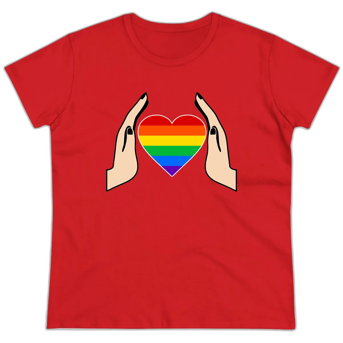 Protective Pride Heart Support Ladies Tee in Red