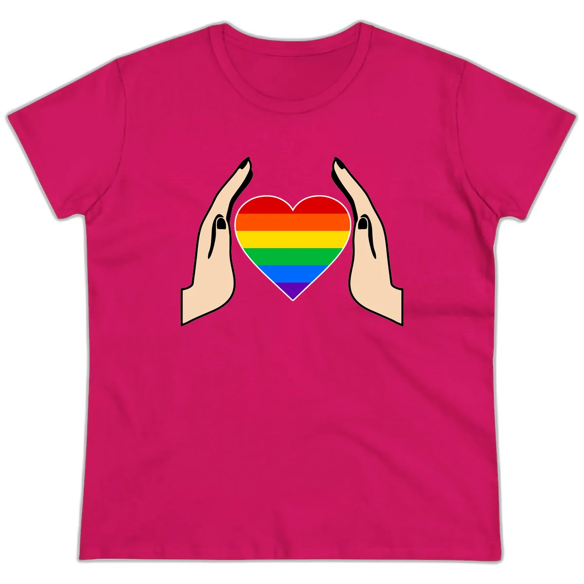Protective Pride Heart Support Ladies Tee in Heliconia