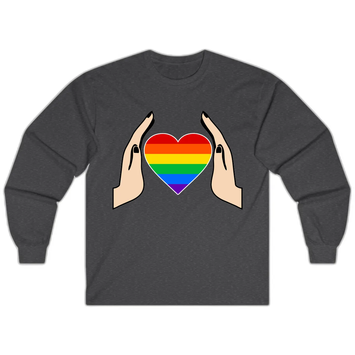 Protective Pride Heart Support Long Sleeve in Dark Heather
