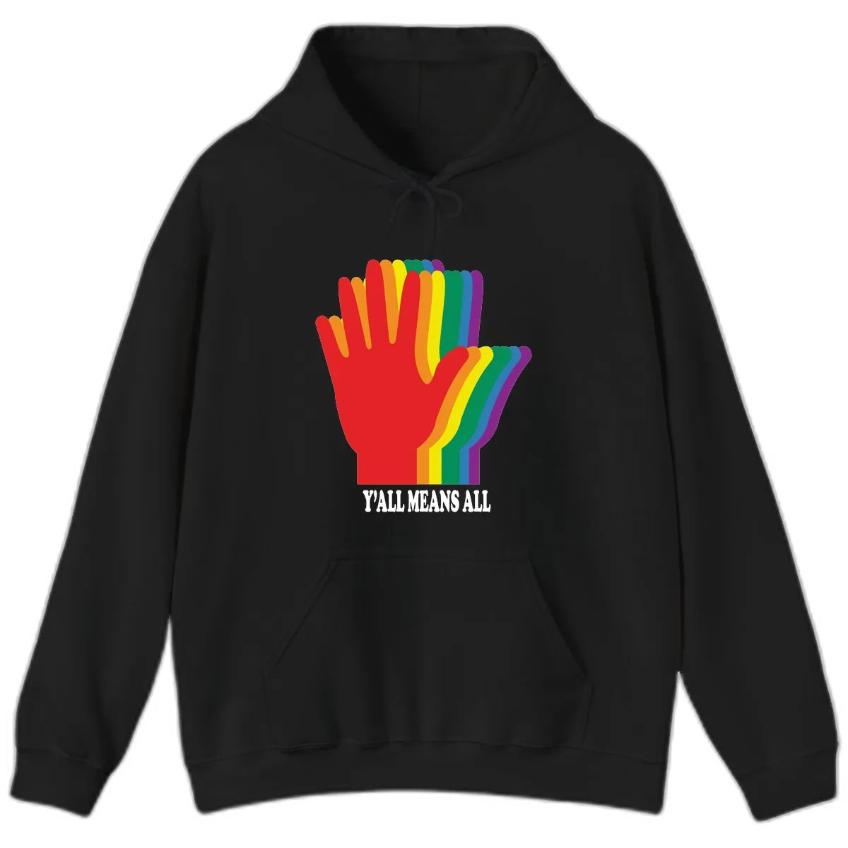 Y'all Means All Rainbow Hand Hoodie in Black
