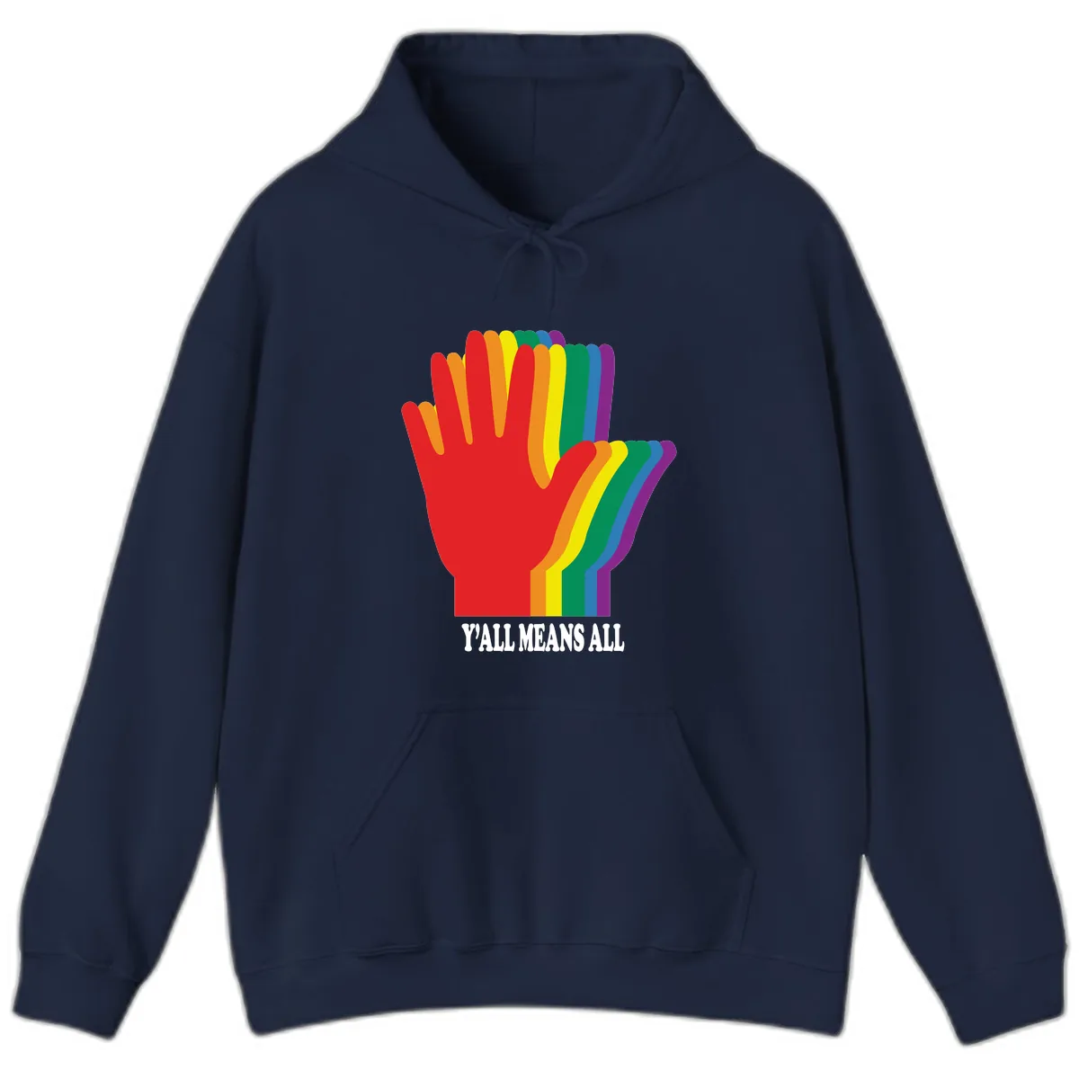 Y'all Means All Rainbow Hand Hoodie in Navy