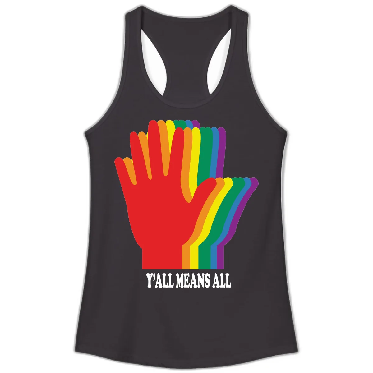 Y'all Means All Rainbow Hand Ladies Tank in Black