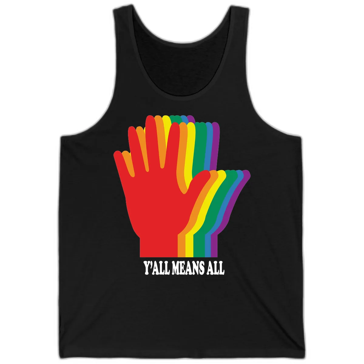 Y'all Means All Rainbow Hand Tank in Black