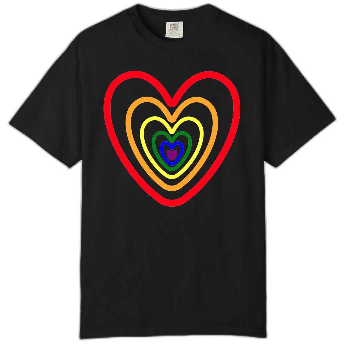 Rainbow Nested Hearts Pride Comfort Color in Black