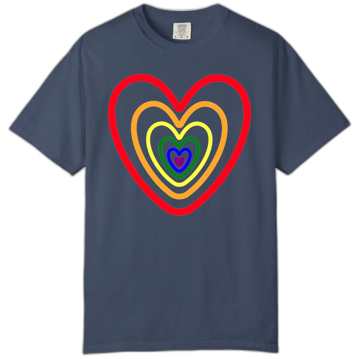 Rainbow Nested Hearts Pride Comfort Color in Midnight