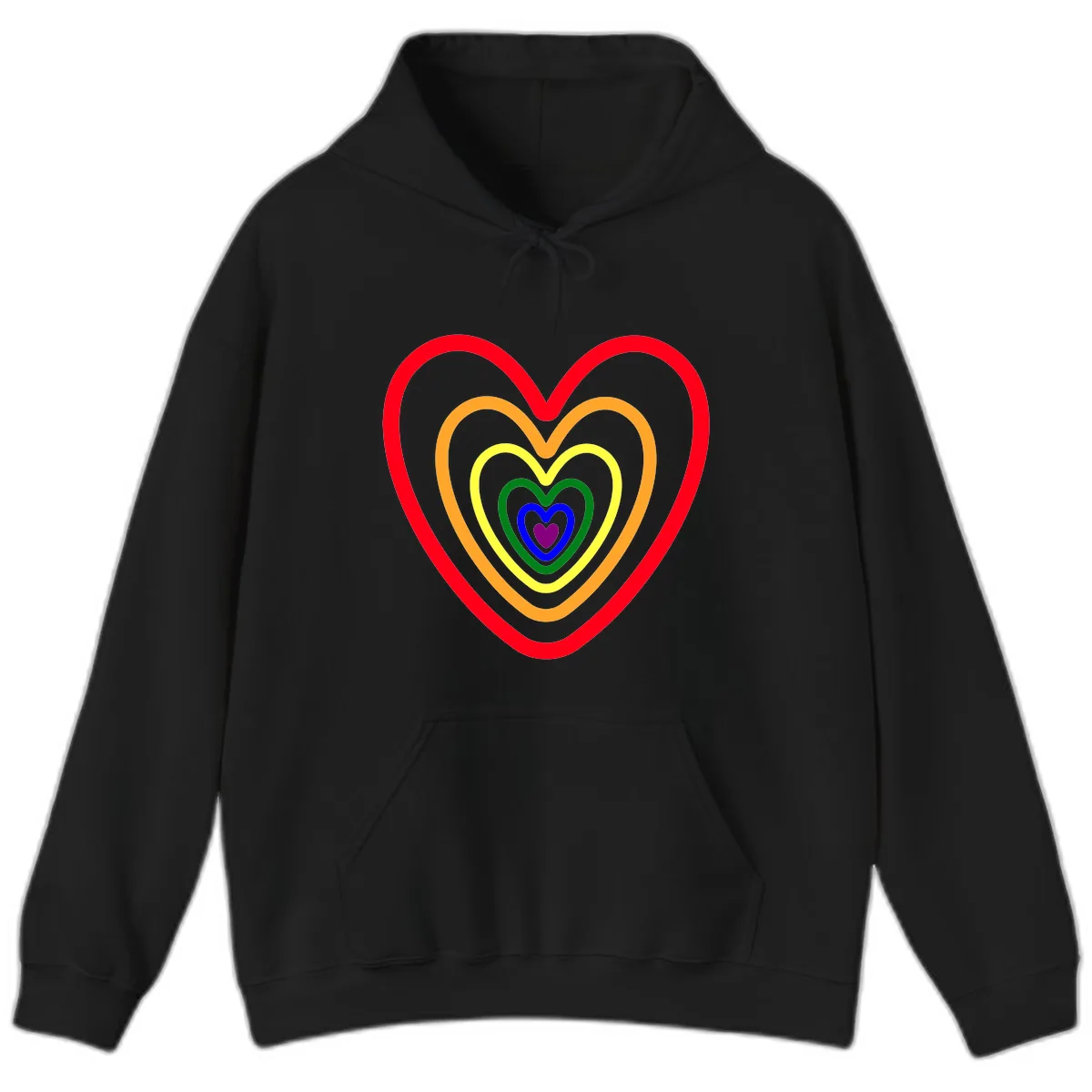 Rainbow Nested Hearts Pride Hoodie in Black