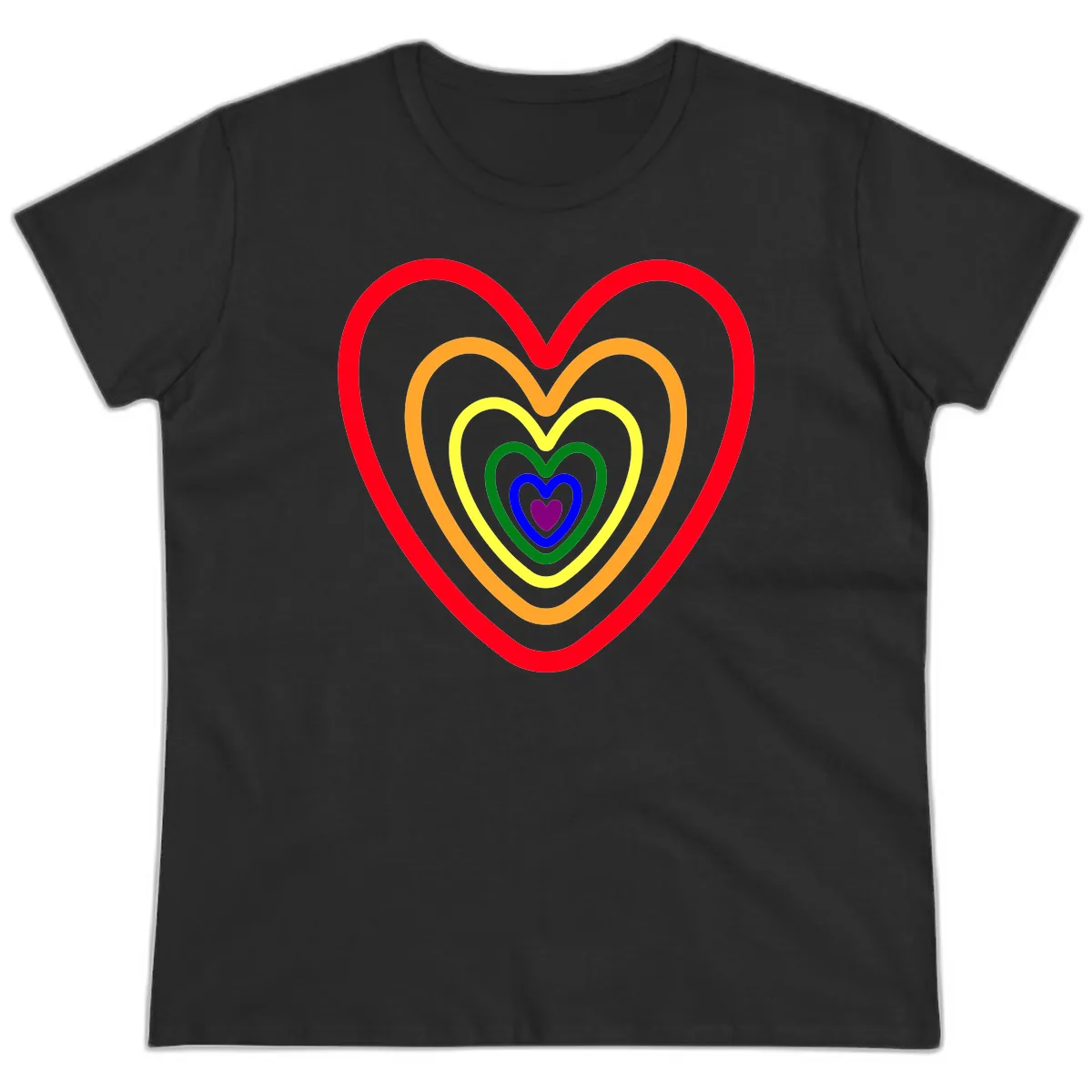 Rainbow Nested Hearts Pride Ladies Tee in Black