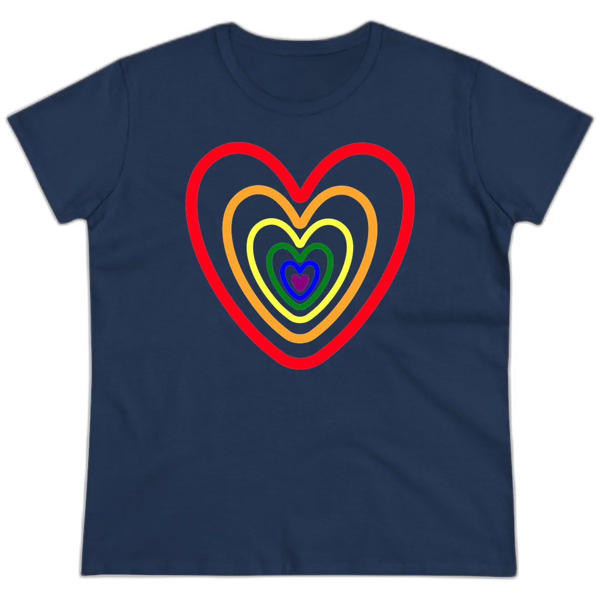 Rainbow Nested Hearts Pride Ladies Tee in Navy