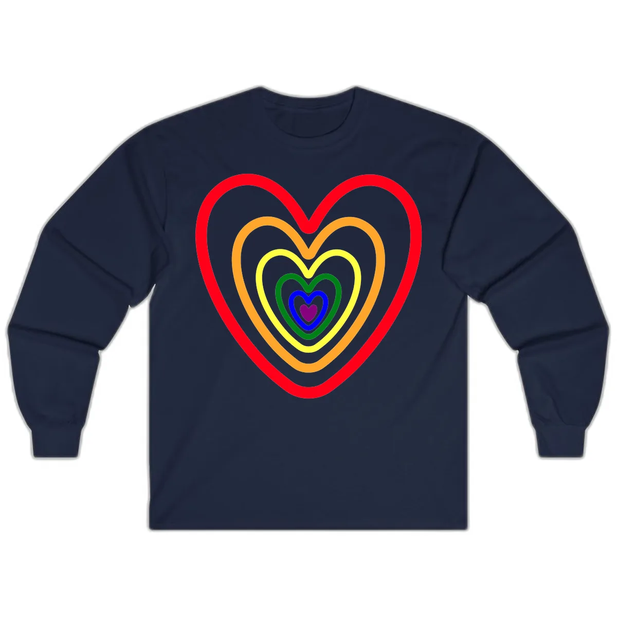 Rainbow Nested Hearts Pride Long Sleeve in Navy