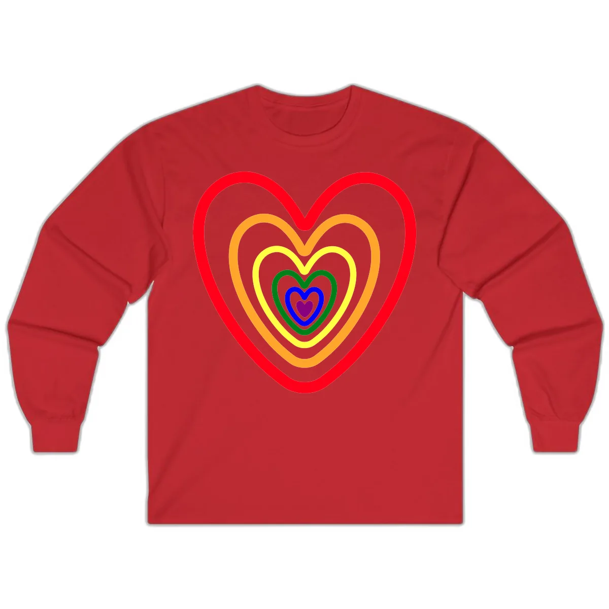 Rainbow Nested Hearts Pride Long Sleeve in Red