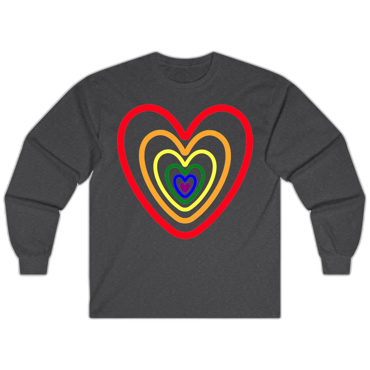 Rainbow Nested Hearts Pride Long Sleeve in Dark Heather
