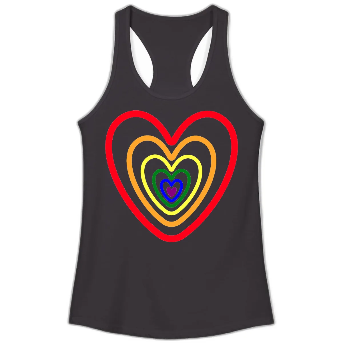 Rainbow Nested Hearts Pride Ladies Tank in Black