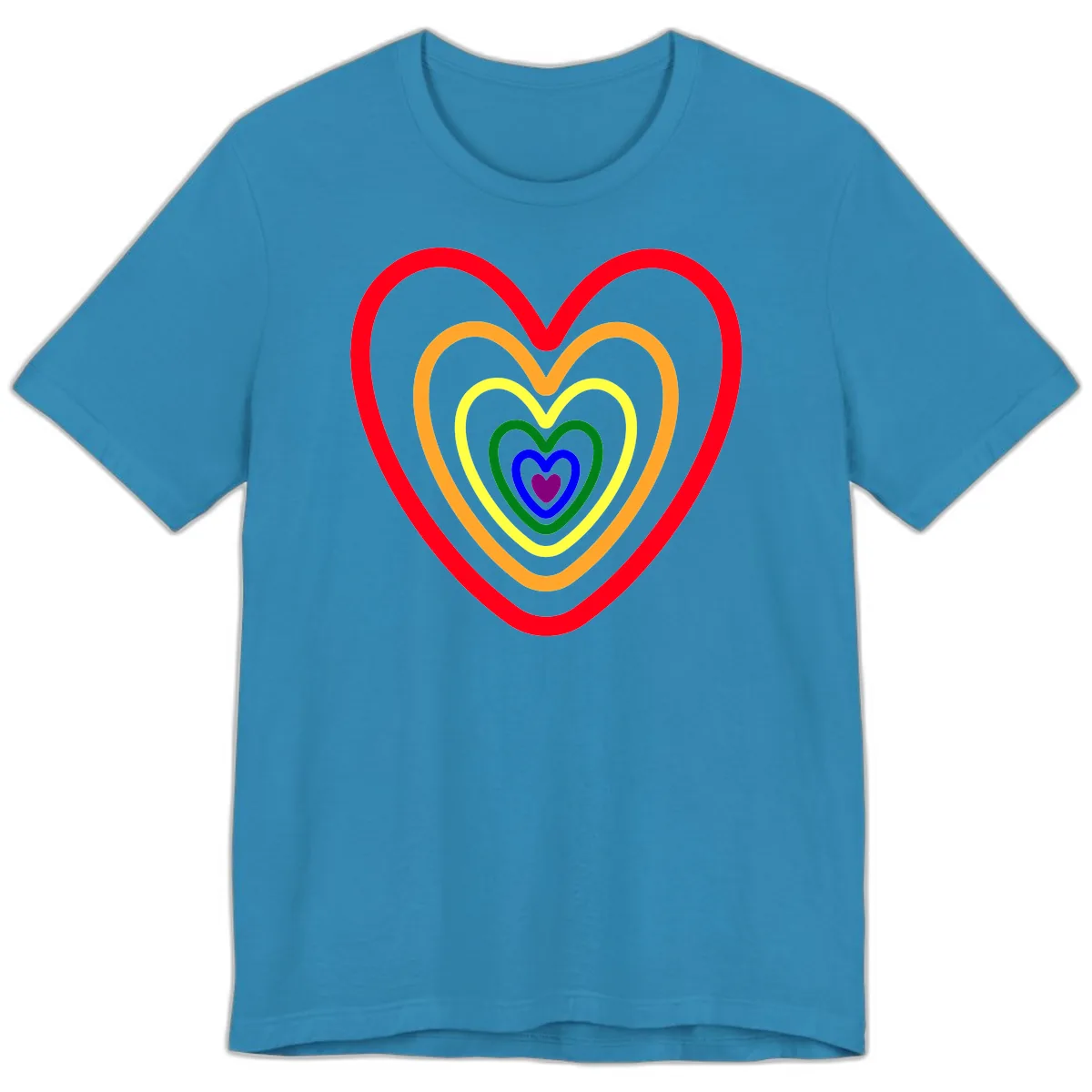 Rainbow Nested Hearts Pride Premium T-Shirt in Aqua