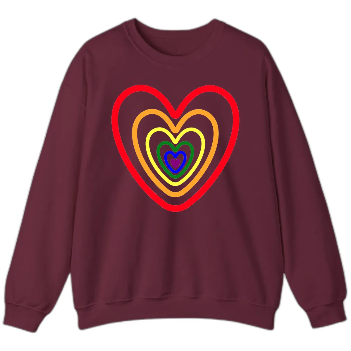 Rainbow Nested Hearts Pride Sweatshirt in Maroon