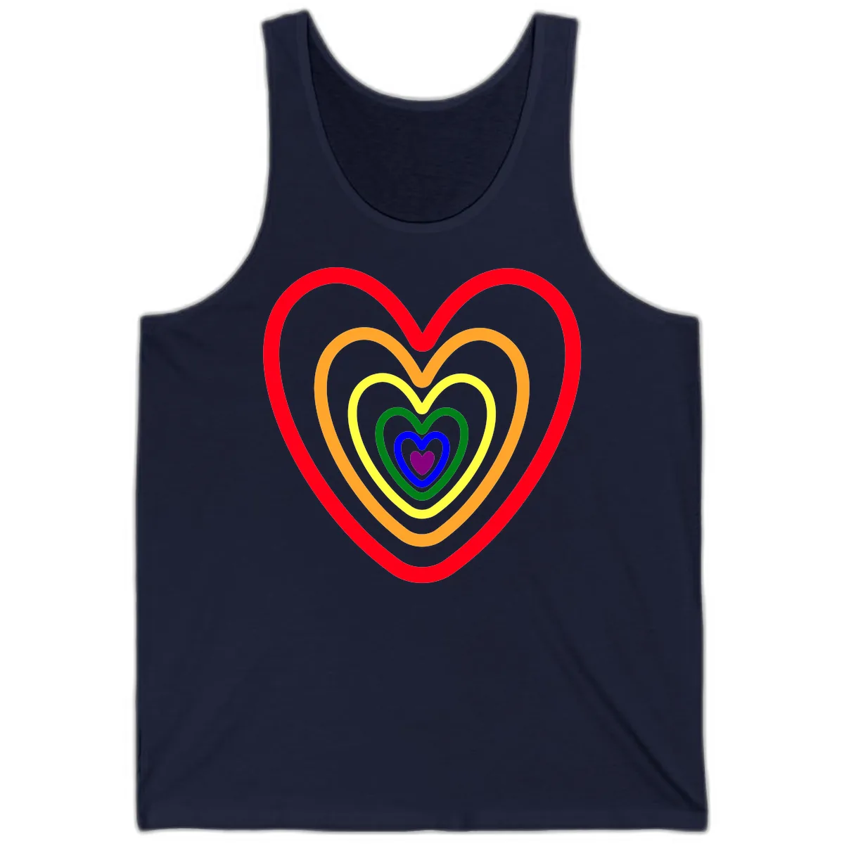 Rainbow Nested Hearts Pride Tank in Navy