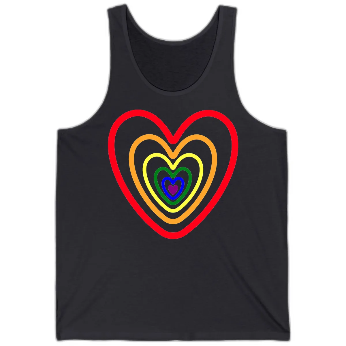 Rainbow Nested Hearts Pride Tank in Dark Grey