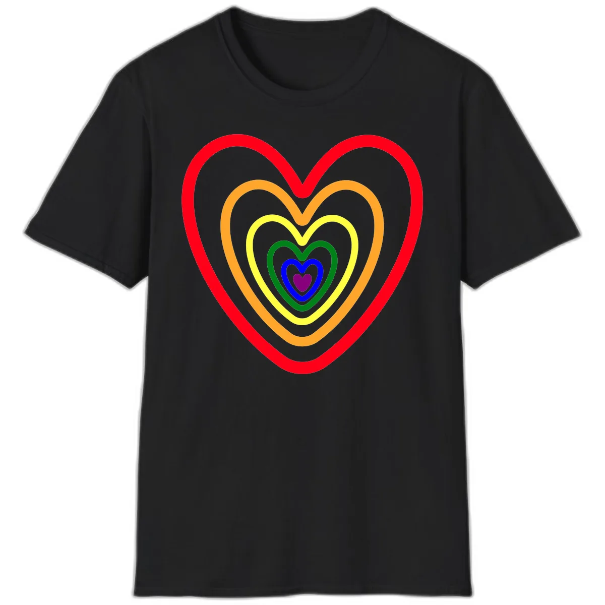 Rainbow Nested Hearts Pride T-Shirt in Black