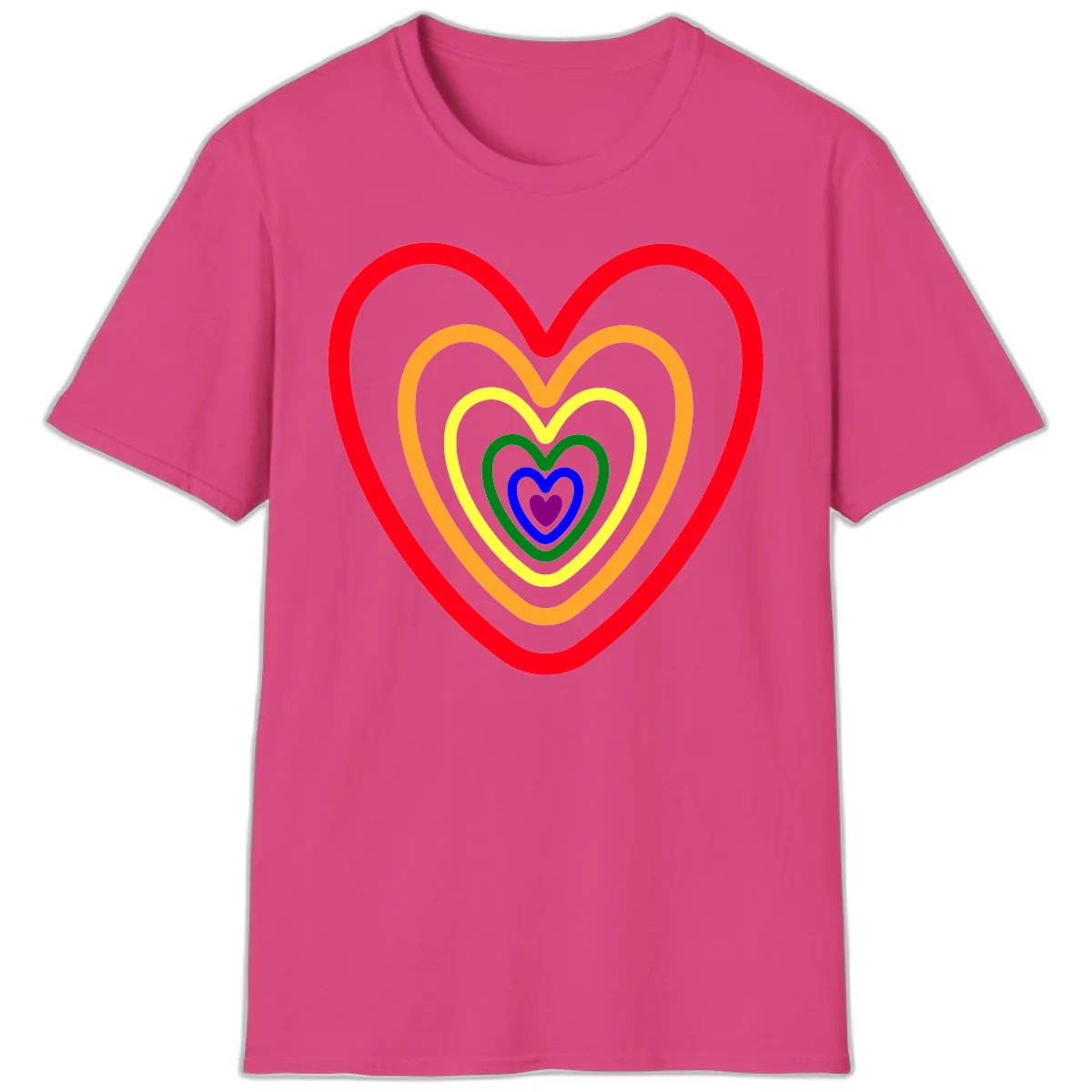 Rainbow Nested Hearts Pride T-Shirt in Heliconia