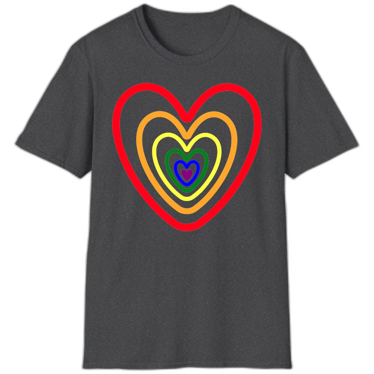 Rainbow Nested Hearts Pride T-Shirt in Dark Heather