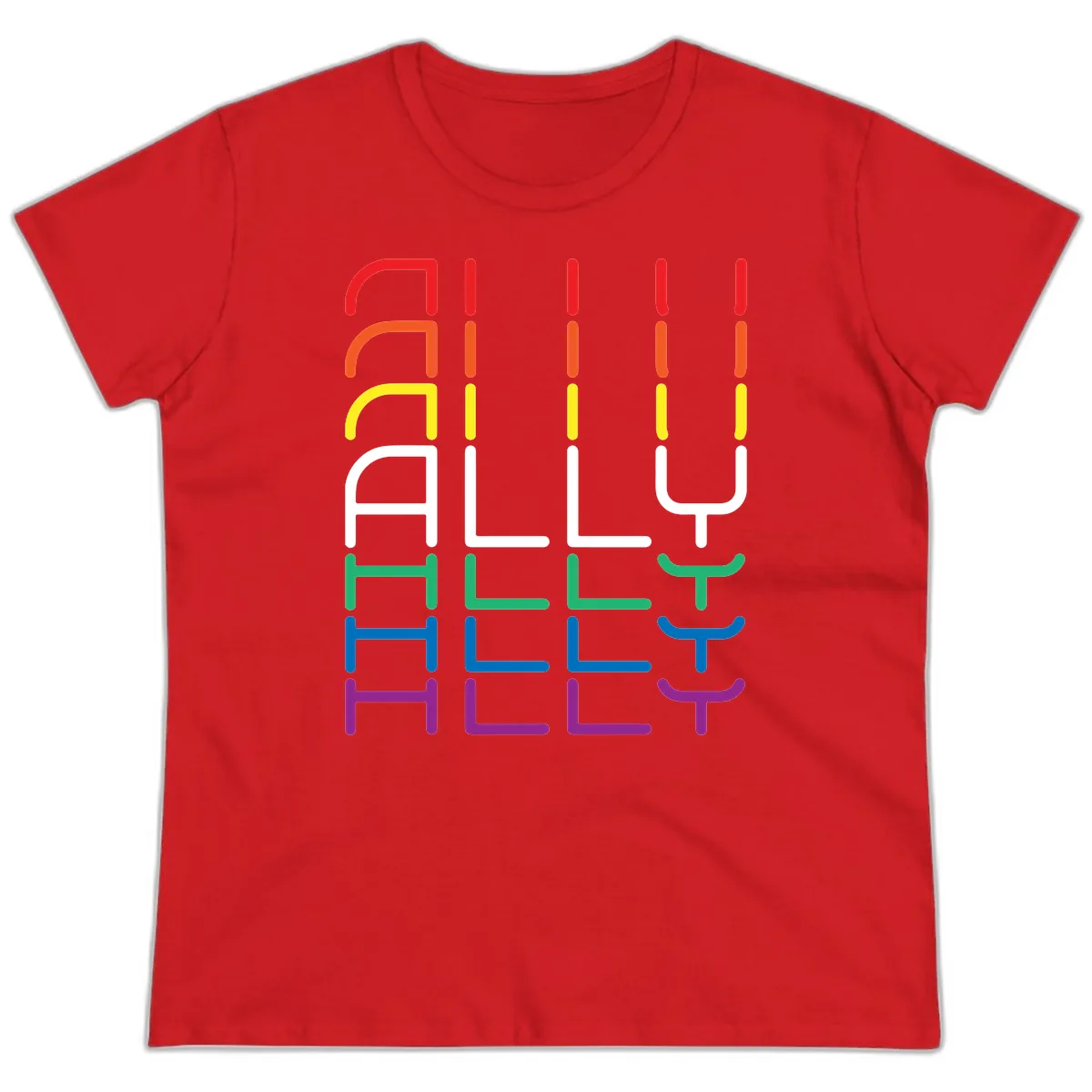 Rainbow Seating Chart Pride Design Ladies Tee in Red