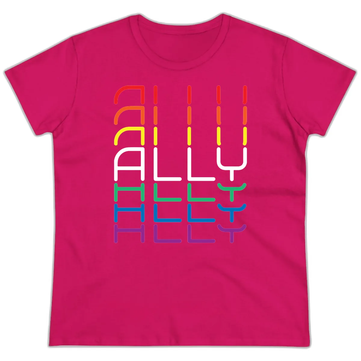 Rainbow Seating Chart Pride Design Ladies Tee in Heliconia
