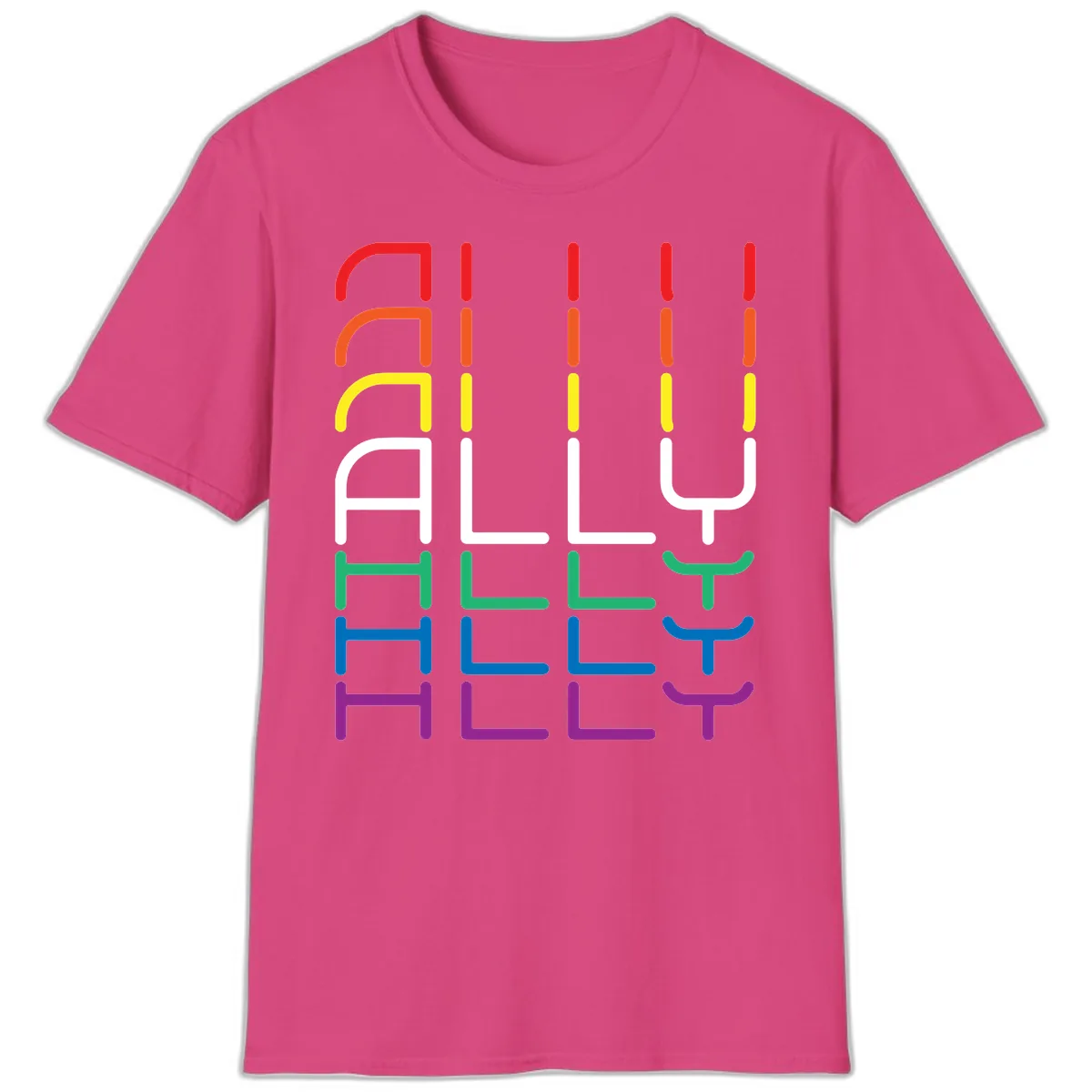 Rainbow Seating Chart Pride Design T-Shirt in Heliconia