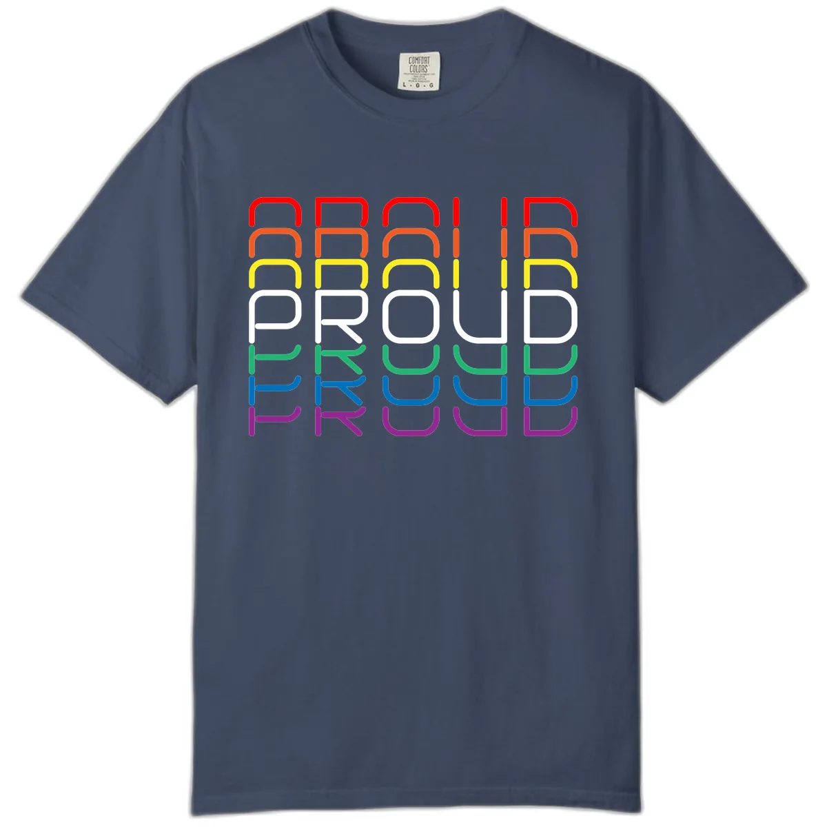 Proud Rainbow Layered Letters Comfort Color in Midnight