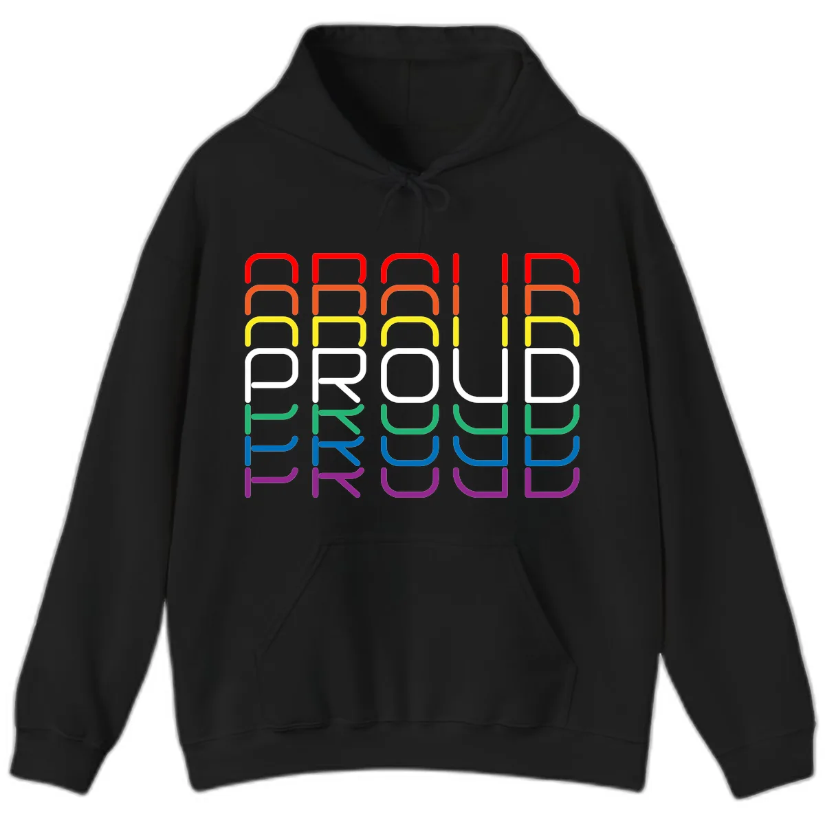 Proud Rainbow Layered Letters Hoodie in Black