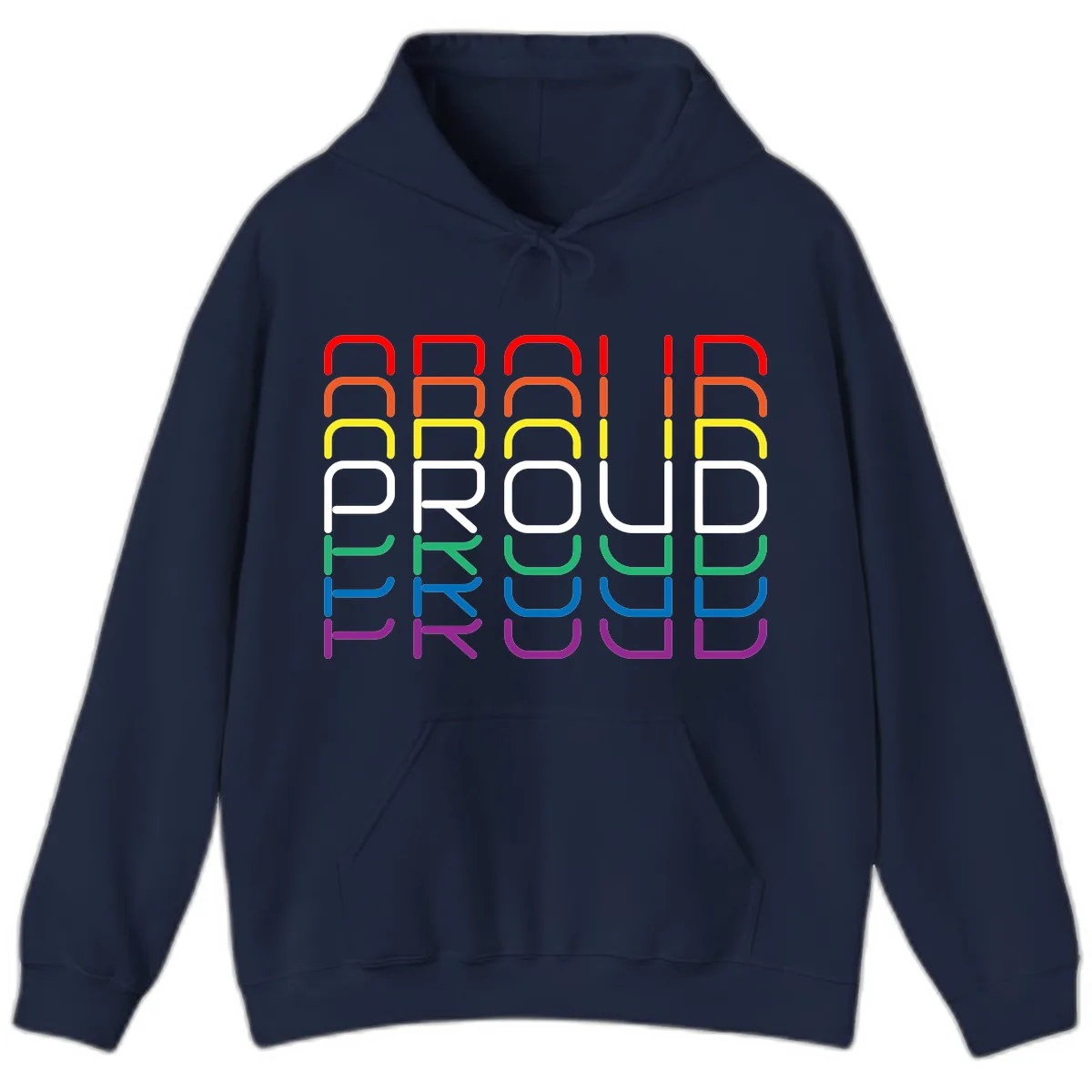 Proud Rainbow Layered Letters Hoodie in Navy