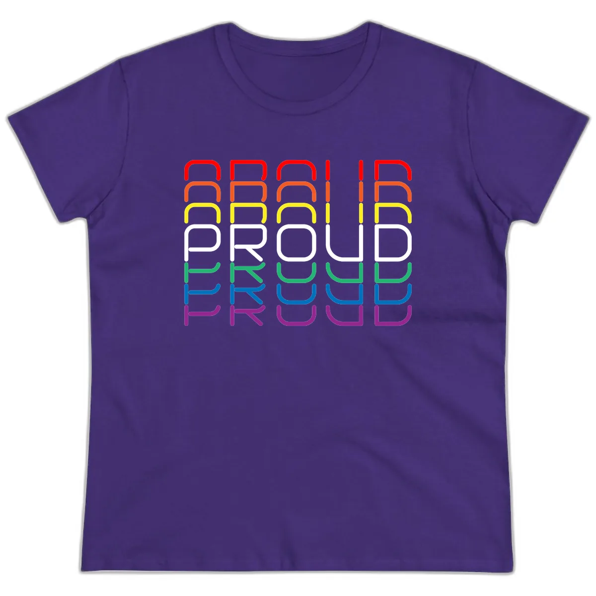 Proud Rainbow Layered Letters Ladies Tee in Purple