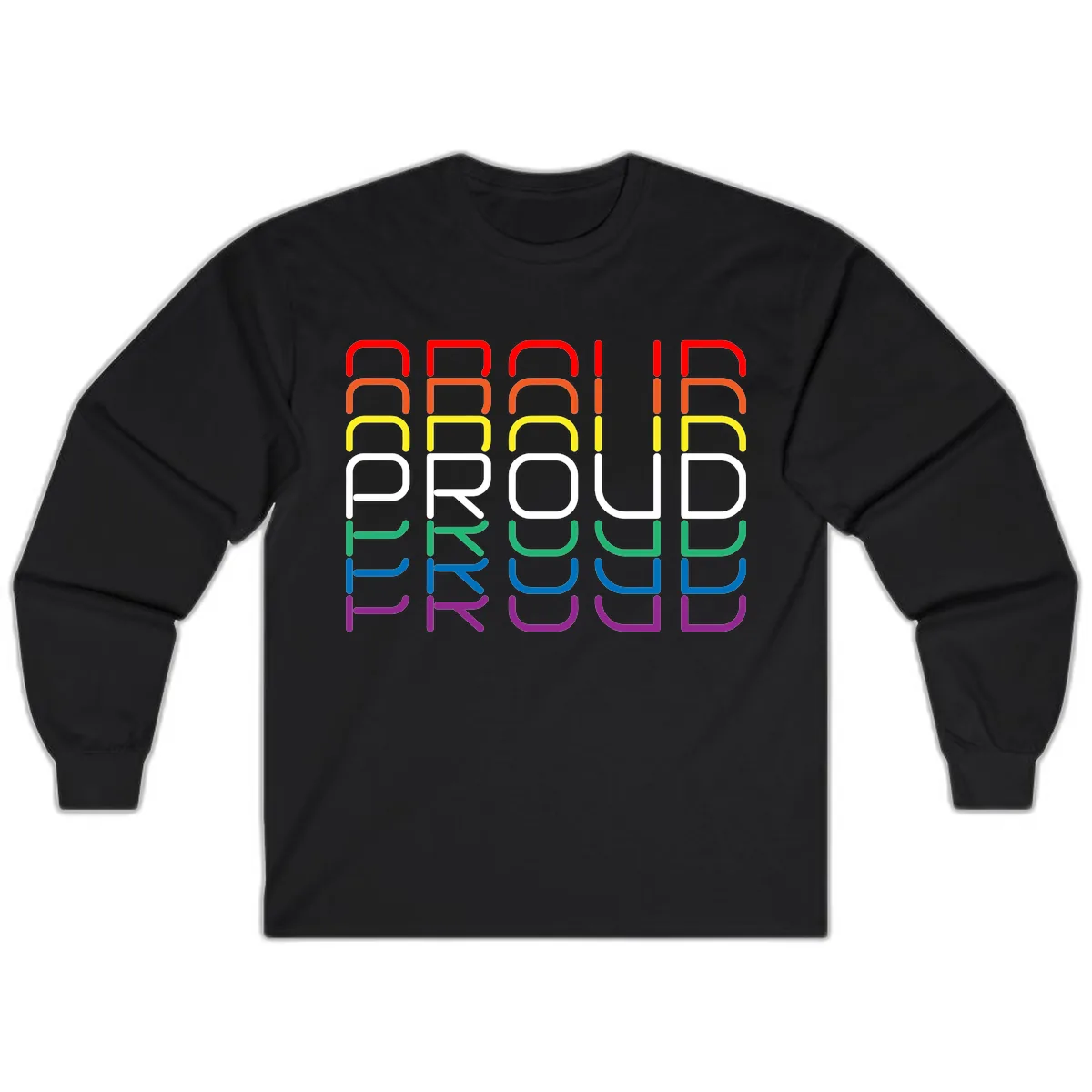 Proud Rainbow Layered Letters Long Sleeve in Black