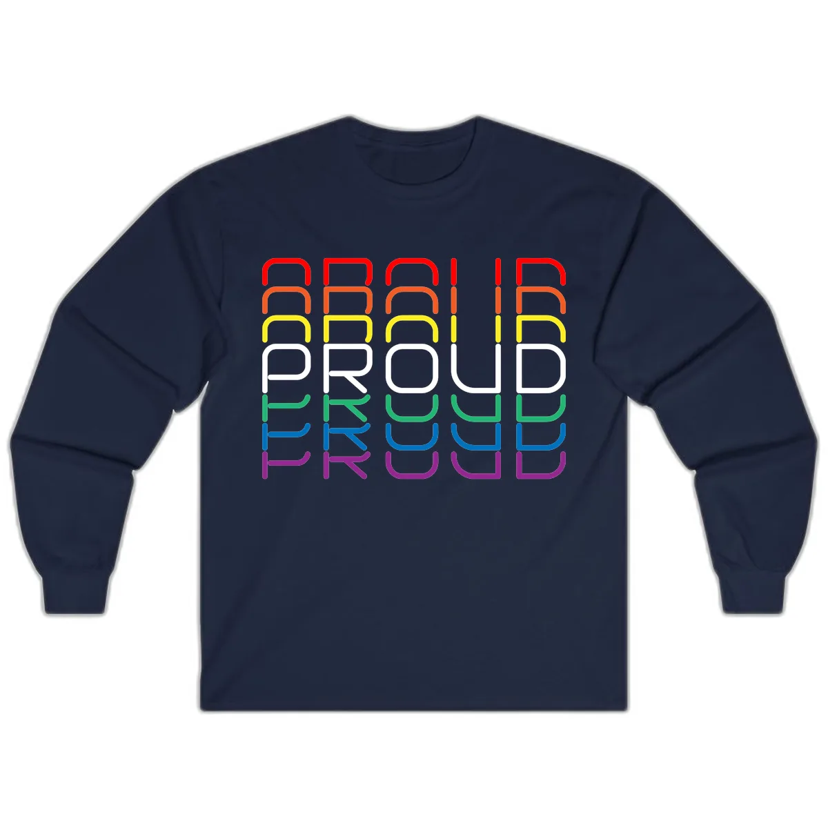 Proud Rainbow Layered Letters Long Sleeve in Navy