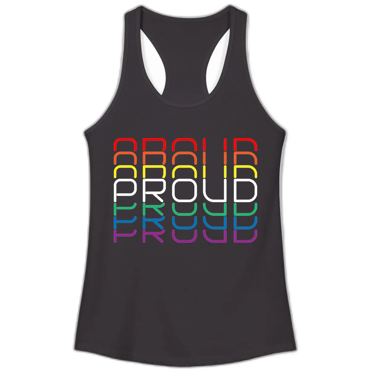 Proud Rainbow Layered Letters Ladies Tank in Black