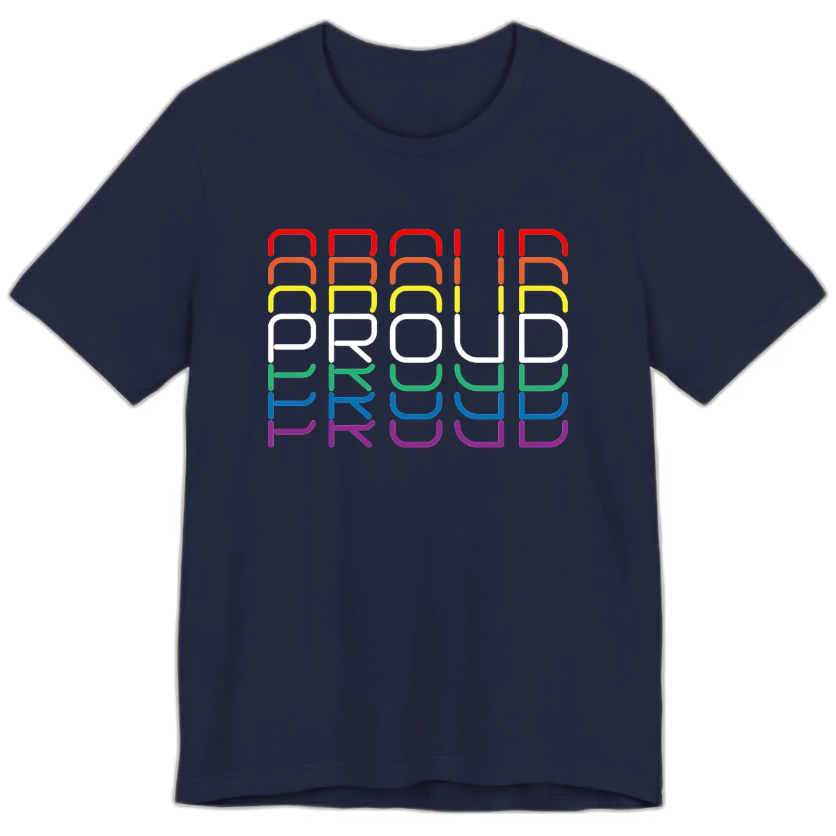 Proud Rainbow Layered Letters Premium T-Shirt in Navy