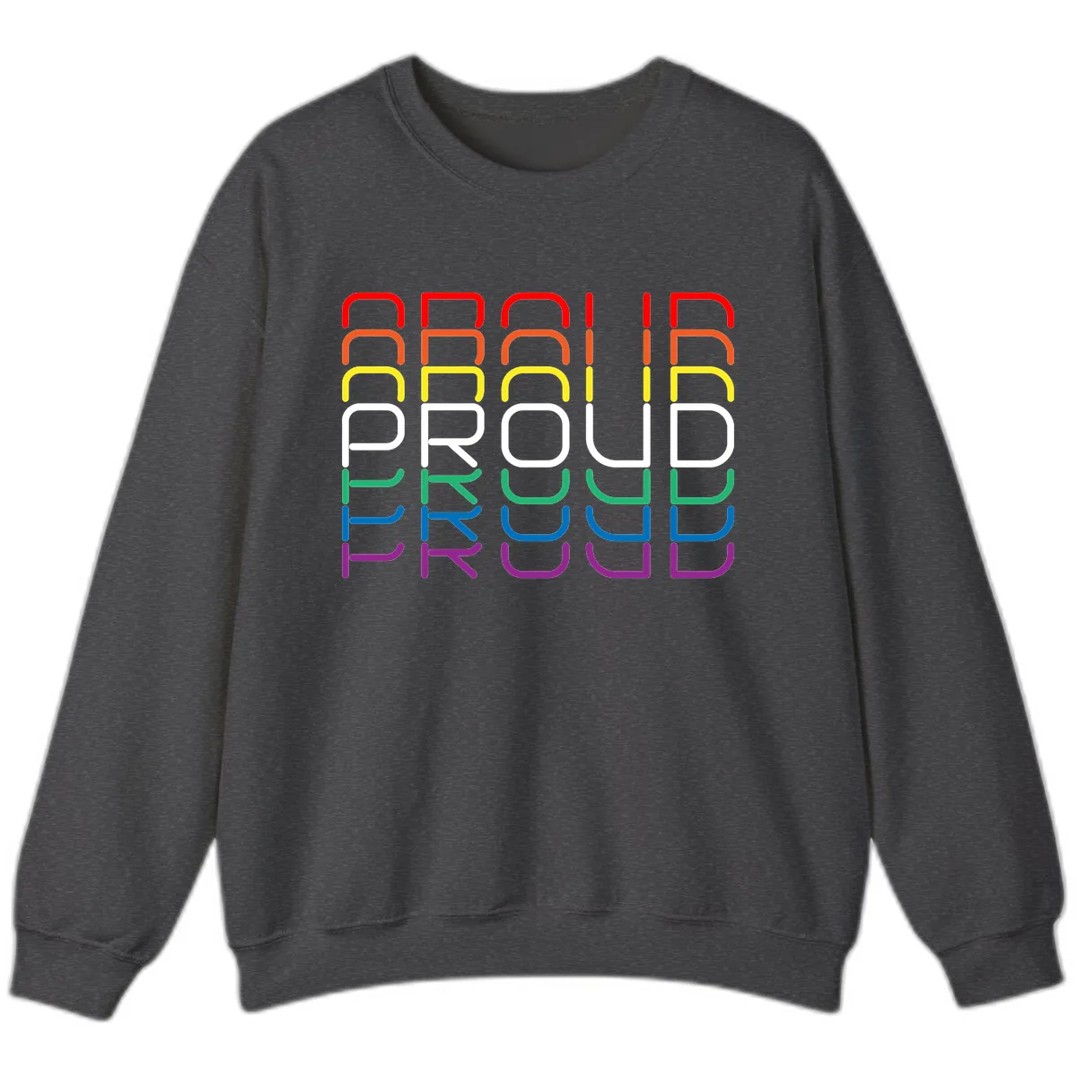 Proud Rainbow Layered Letters Sweatshirt in Dark Heather