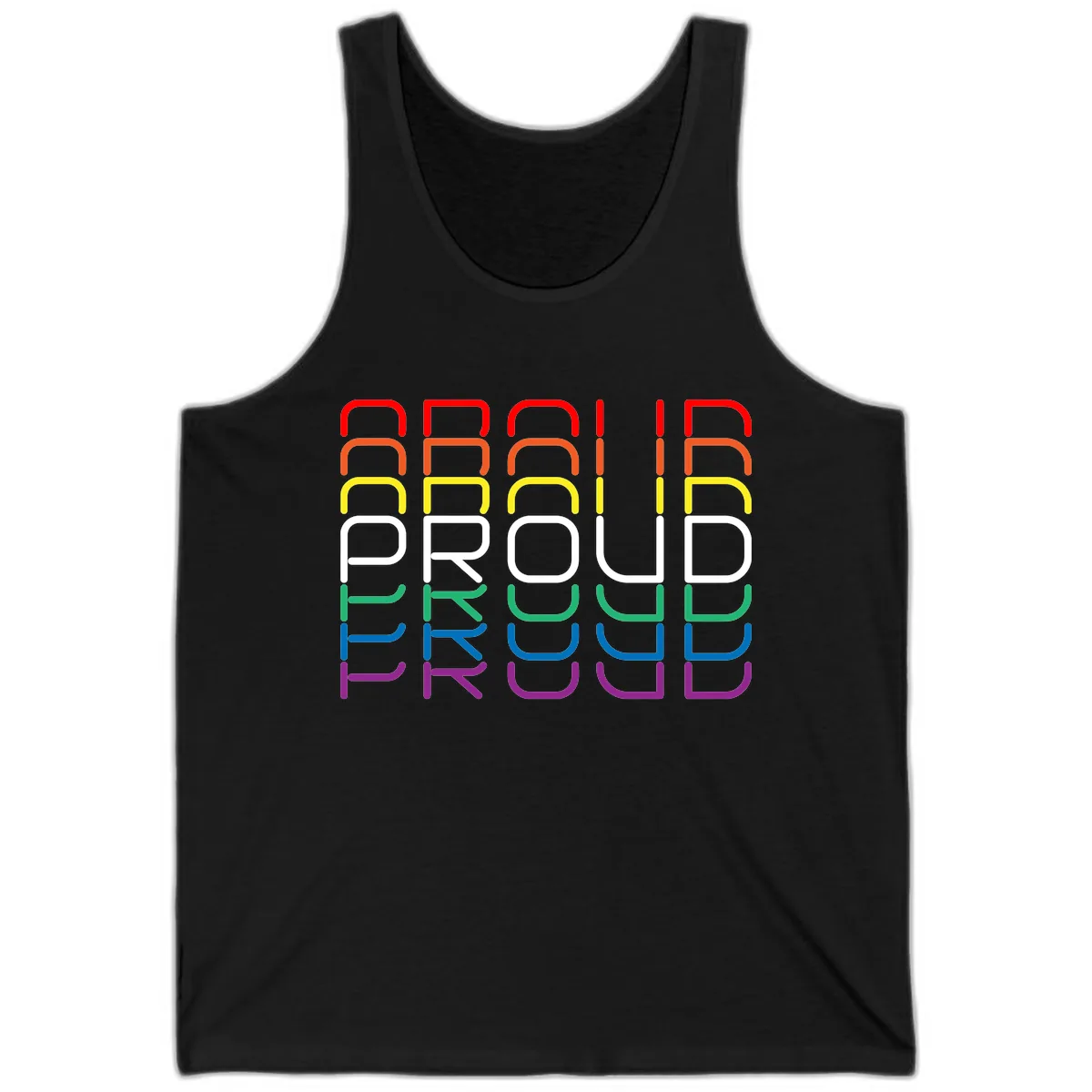 Proud Rainbow Layered Letters Tank in Black