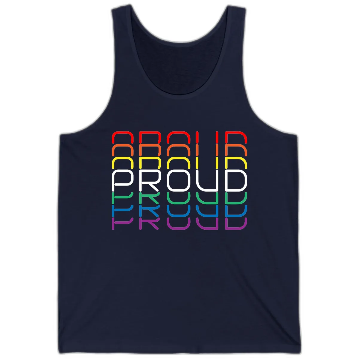 Proud Rainbow Layered Letters Tank in Navy