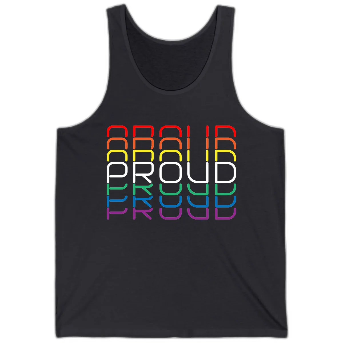 Proud Rainbow Layered Letters Tank in Dark Grey