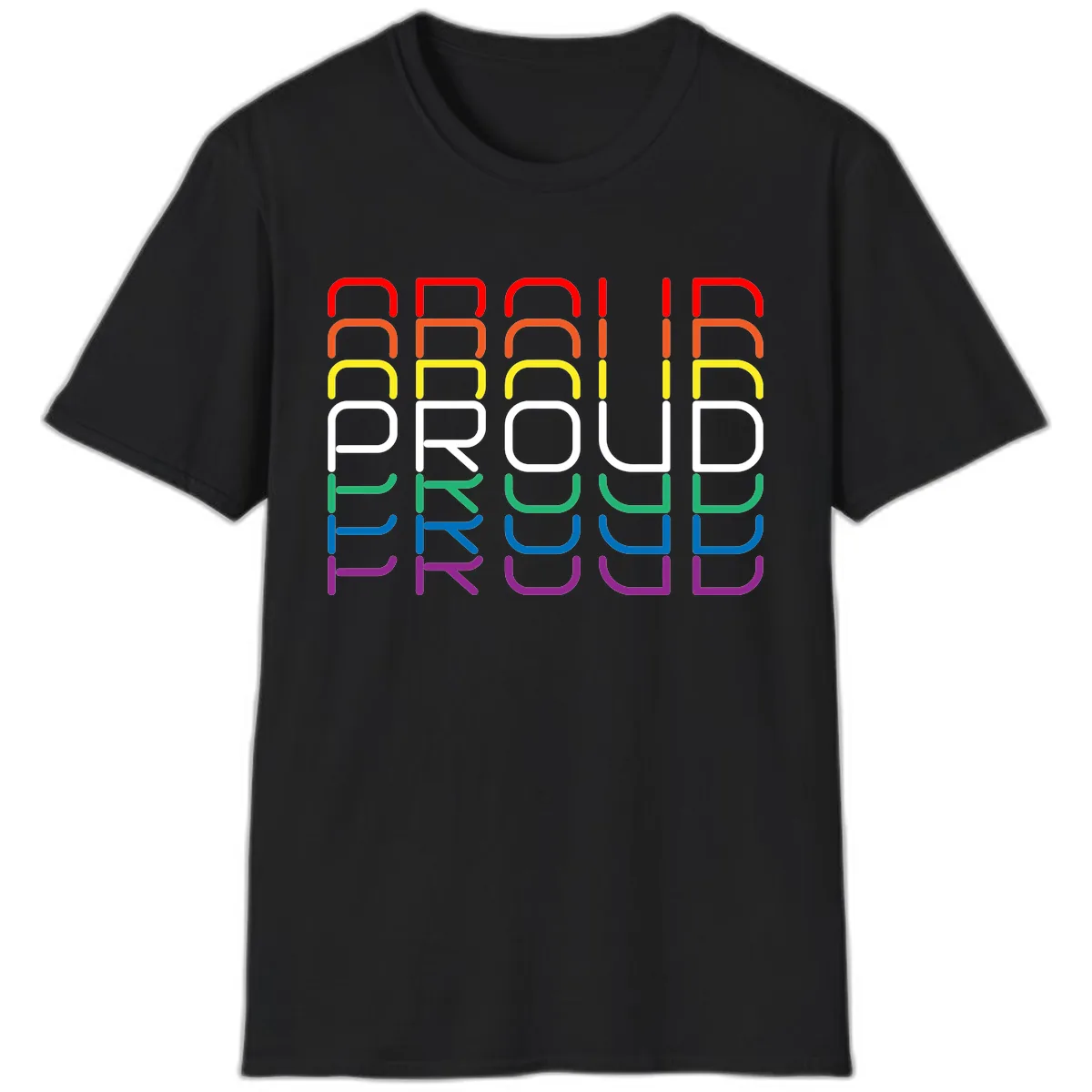 Proud Rainbow Layered Letters T-Shirt in Black