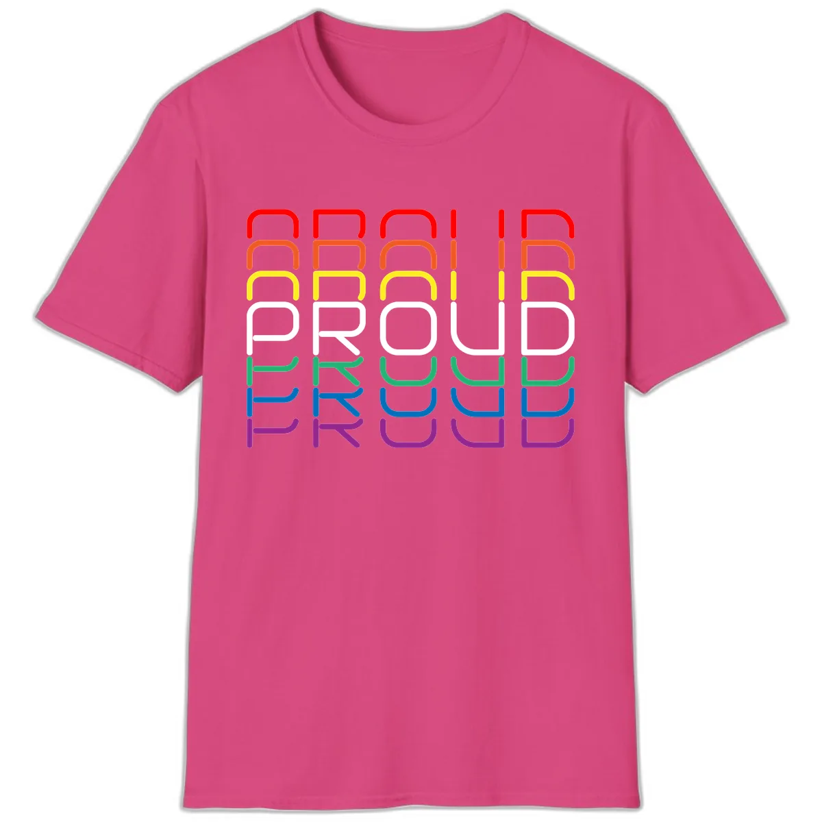 Proud Rainbow Layered Letters T-Shirt in Heliconia