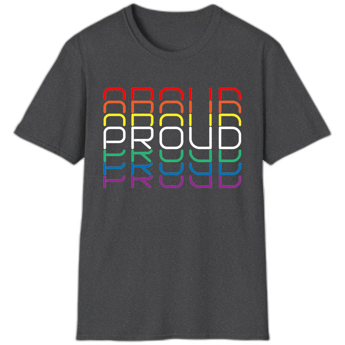 Proud Rainbow Layered Letters T-Shirt in Dark Heather