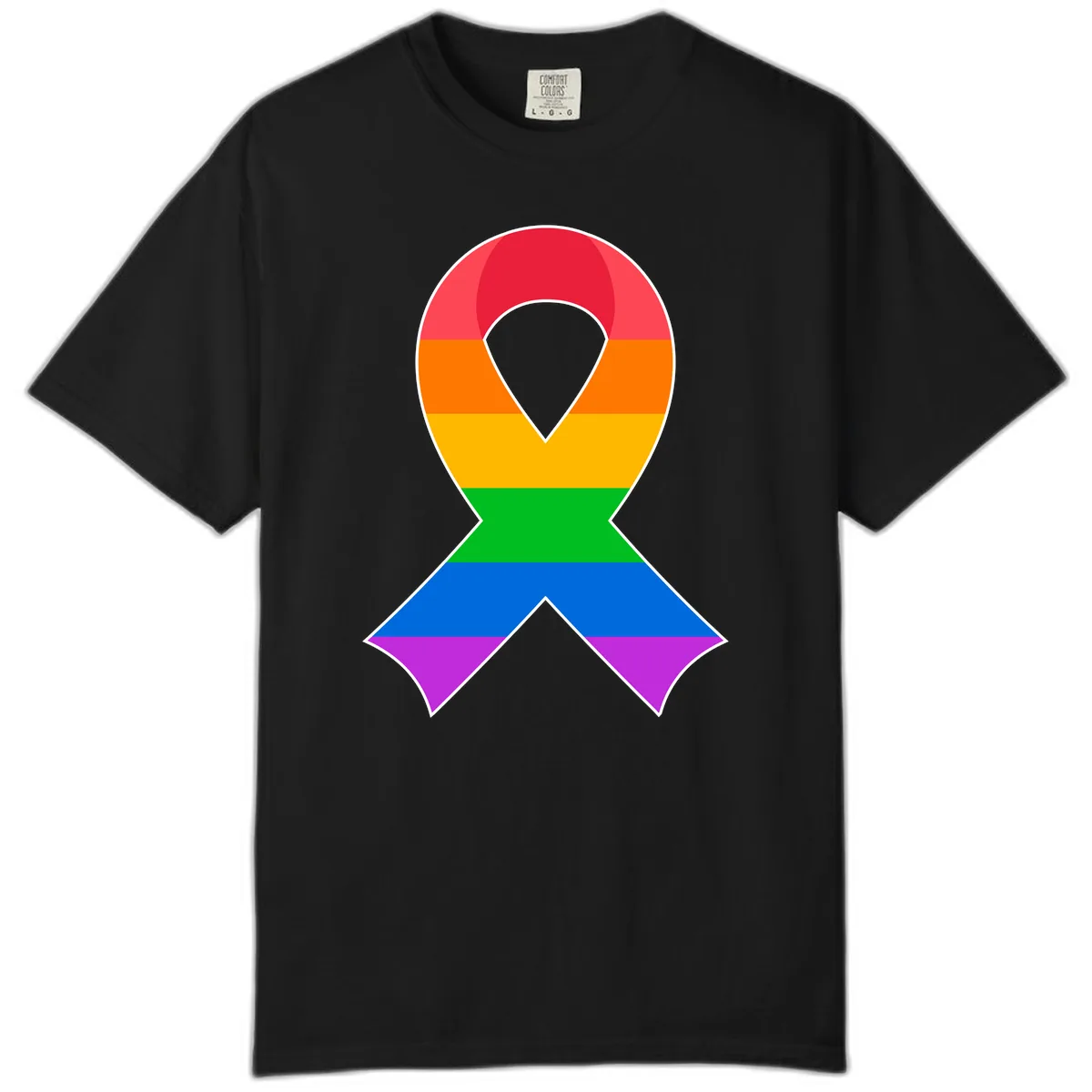 Rainbow Pride Awareness Ribbon Comfort Color in Black