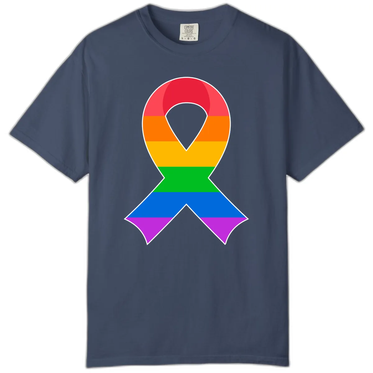 Rainbow Pride Awareness Ribbon Comfort Color in Midnight