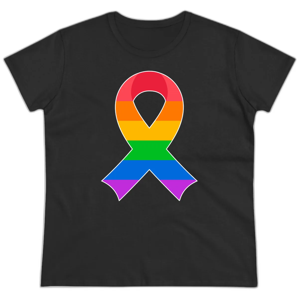 Rainbow Pride Awareness Ribbon Ladies Tee in Black