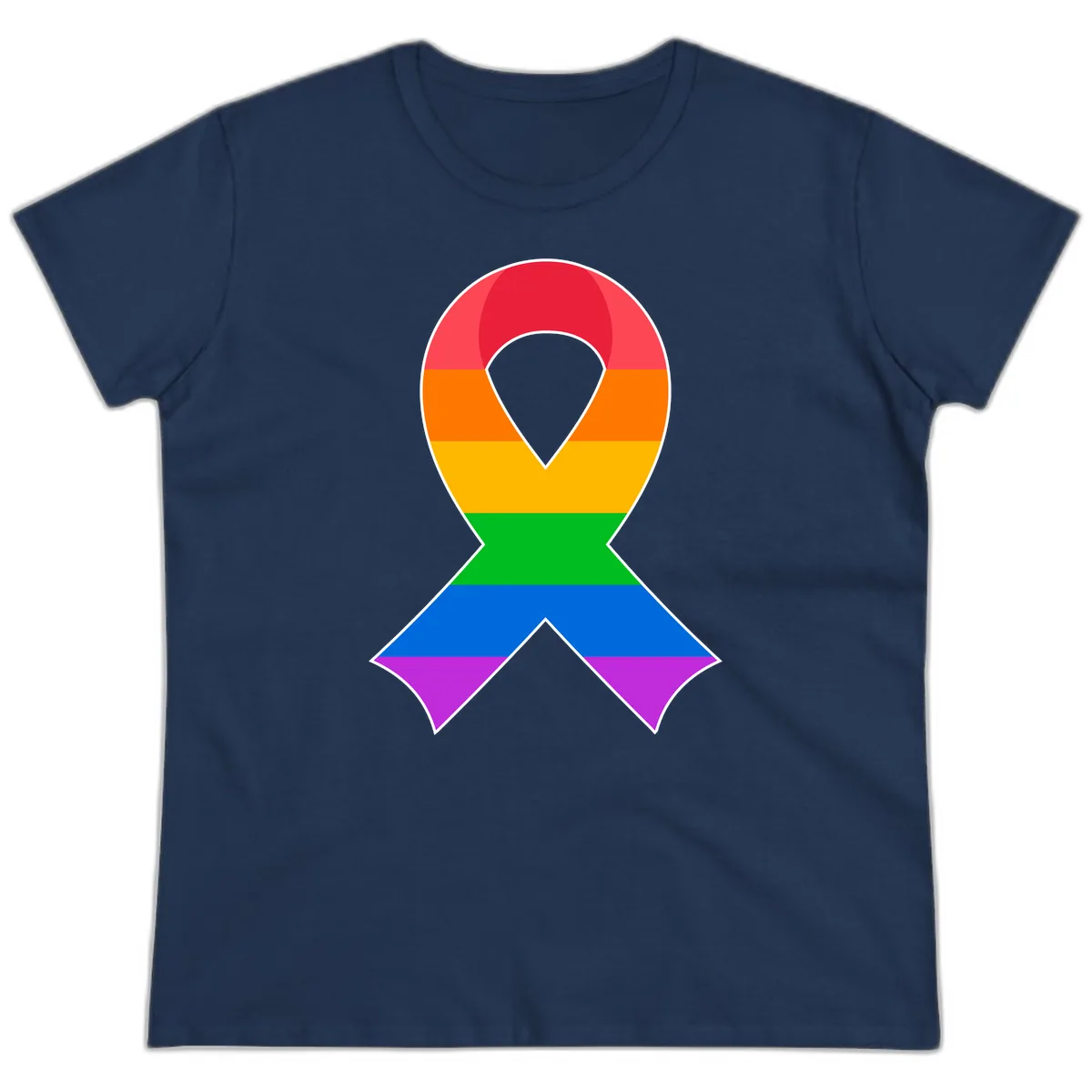 Rainbow Pride Awareness Ribbon Ladies Tee in Navy