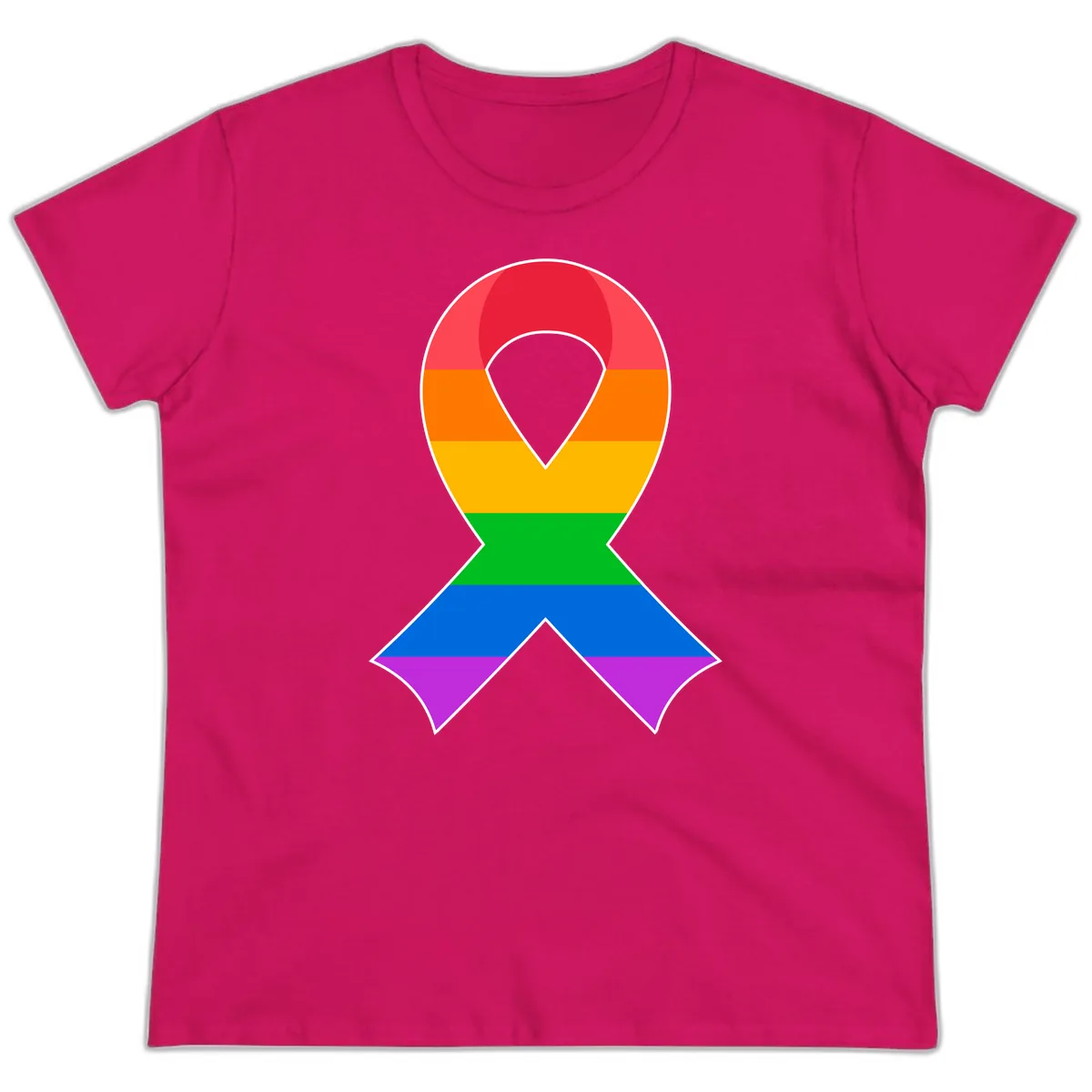 Rainbow Pride Awareness Ribbon Ladies Tee in Heliconia